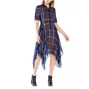 BCBG Maxazria plaid silk dress Beatryce‎ Small black blue $398 MSRP NWT